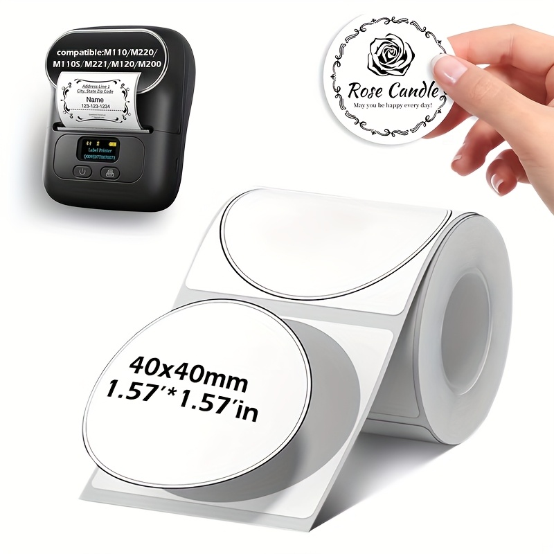 Image of 1 Roll Of White Round Stickers, 40*40mm, Compatible With /m110/m120/m150/m220/m221 Label Printers, 180 Labels/roll, For Barcode/address/shipping/commercial/home Use