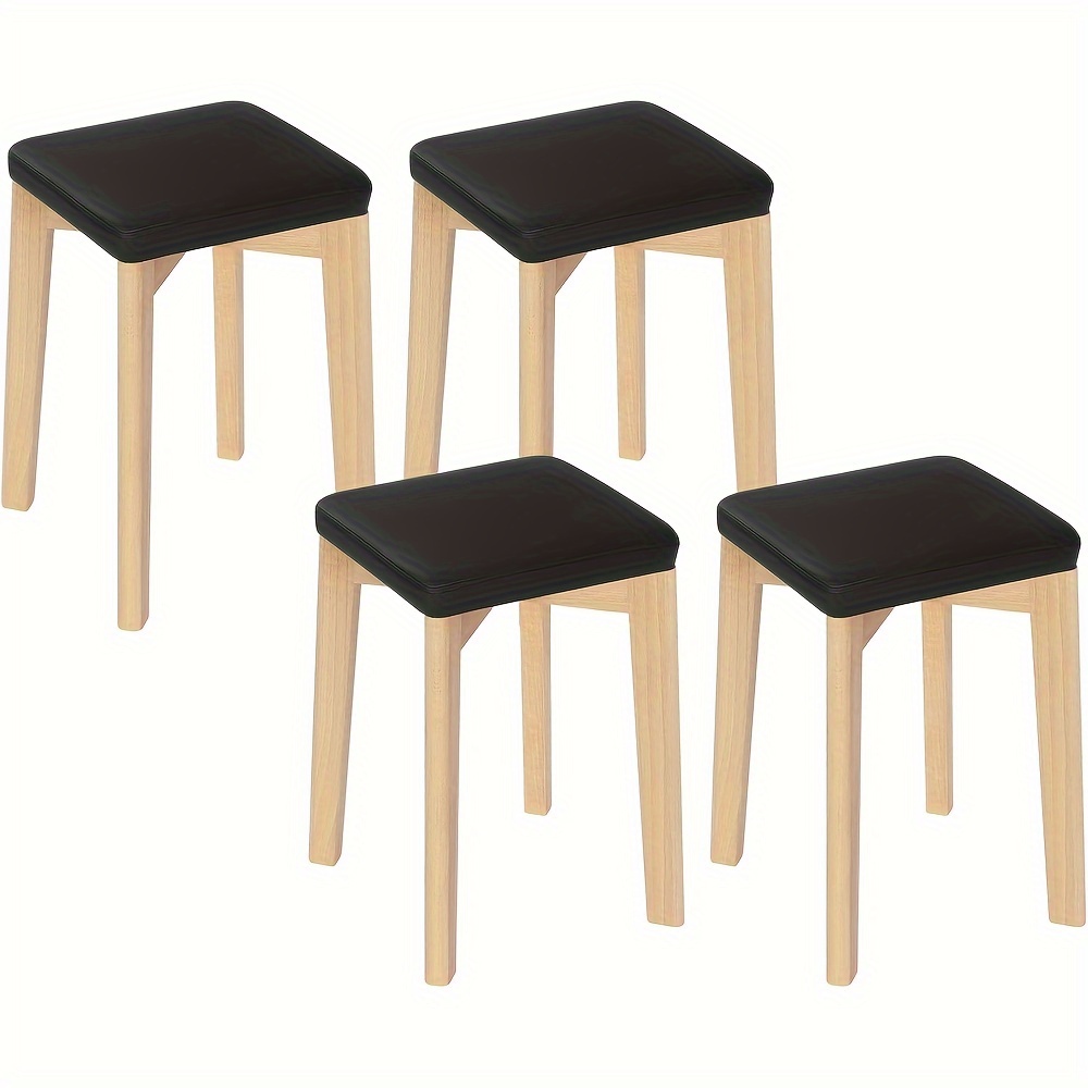 Image of 4pcs Dining Chairs, Kitchen Chair Made Of Solid Wood, Wooden Stool In , With Padded And Pu-covered Seat, Upholstered Chair 32.5x47x32.5 Cm, Wooden Chair With Wood Grain