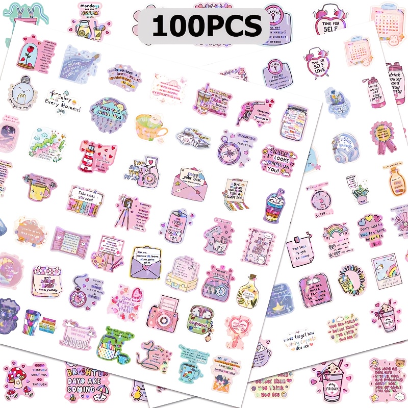 Image of 100 Holographic Laser Cute Inspirational Stickers, Fun Text, Encouragement, Positive Energy Decals, , Journal, Diary, Photo Album, Laptop, Phone Case, Helmet, Water Bottle Decorative Stickers