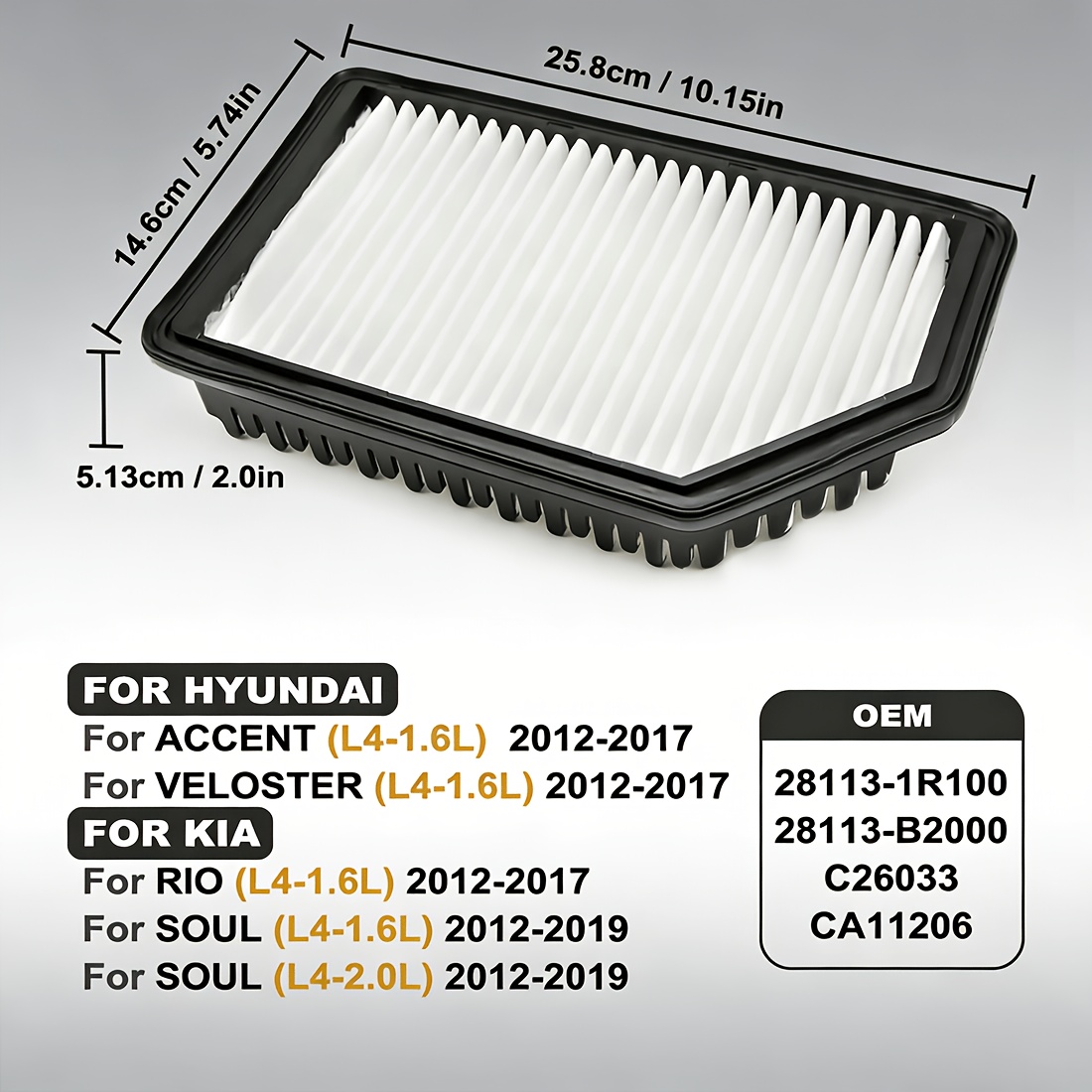 TEMU Filter, Compatible With 2012-2017 For Accent And , 2012-2017 For Rio, And 2012-2019 For Soul. Oem Part Numbers: 28113-1r100, 28113-, C26033,