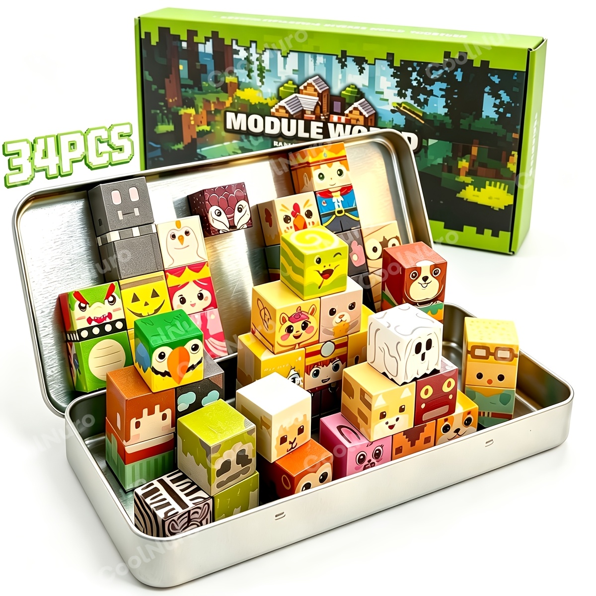 Magnetic Building Blocks Set with Iron Storage Box