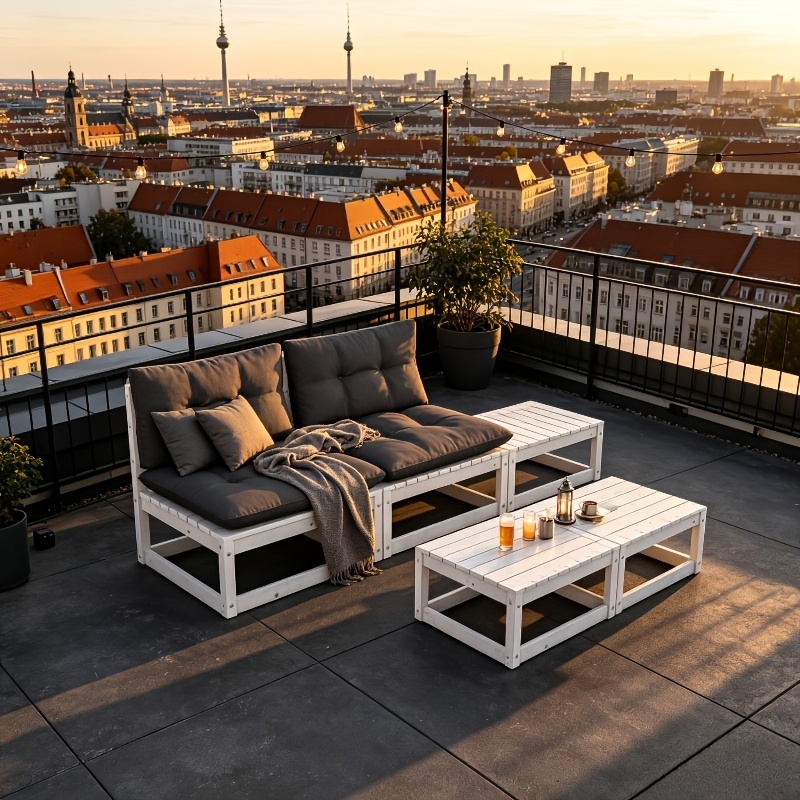 Image of 3pcs Garden Lounge Set, Solid Pine Wood With Cushions, Modular Outdoor Seating For Patio, Terrace, Balcony, Family Relaxation, Modern Nordic Style, White