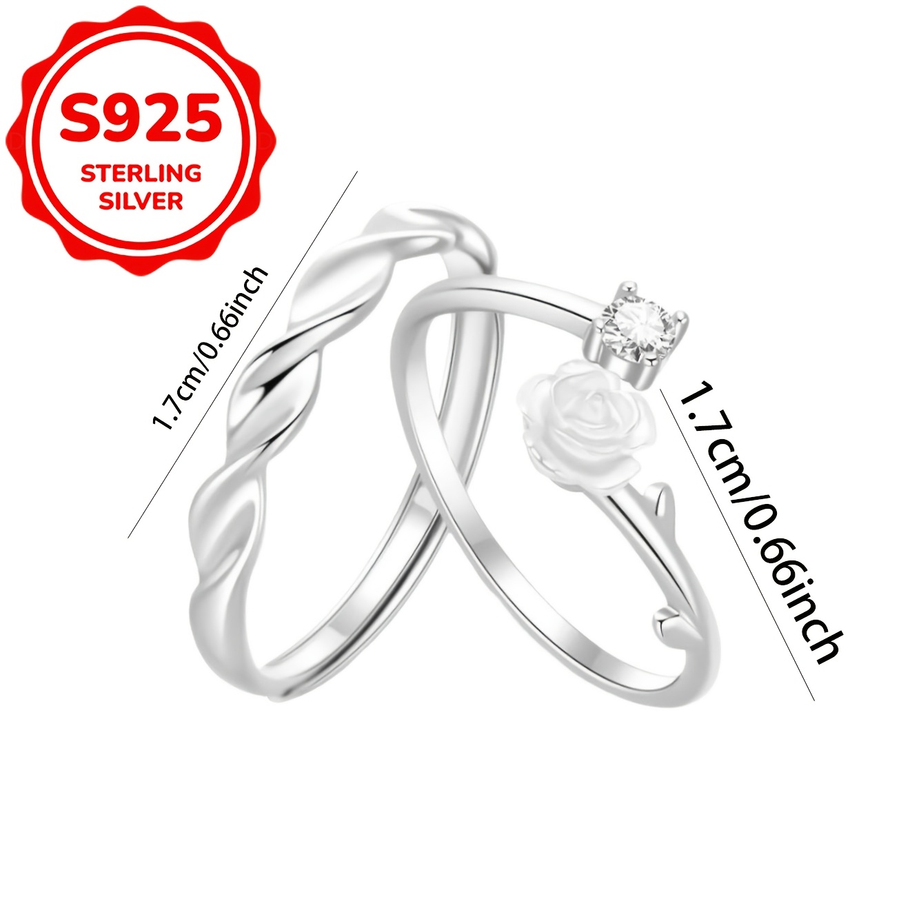 2pcs S925 Sterling Silver Mountain Camellia Couple Band Rings