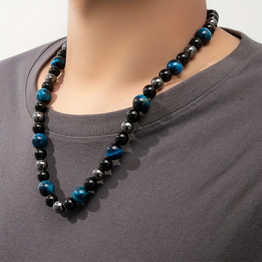 

Fashion Stylish Triple Necklace With Faux Gem, Hematite & Black Obsidian Beads Retro Jewelry, Perfect Gift For Anniversary Events