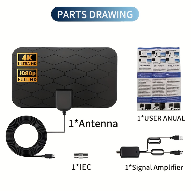 TEMU 2025 Hd Indoor Antenna For Digital Tv - Compatible With 4k, Full Hd, Smart Tvs, And Traditional Tvs, Comes With A 10-foot Coaxial Cable
