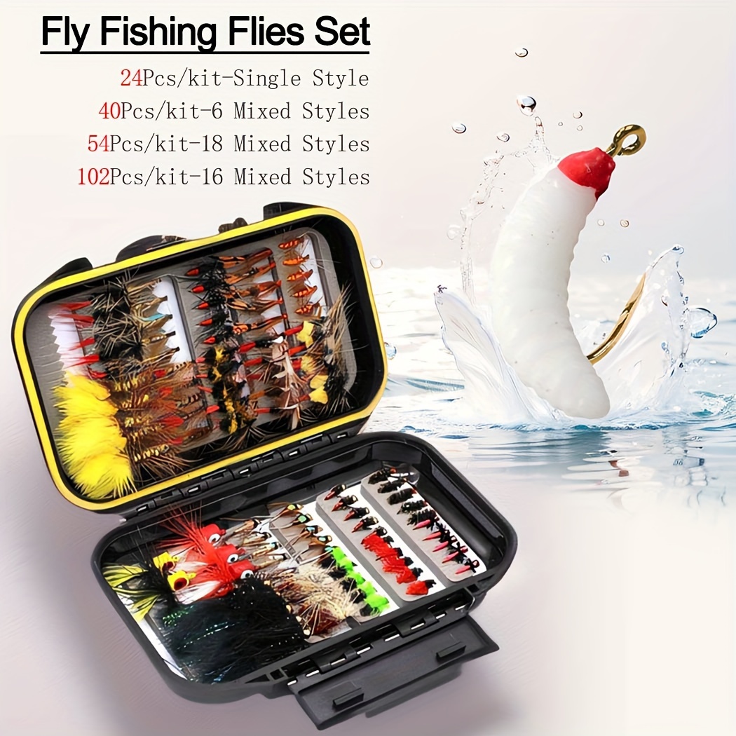 

24-102pcs/box Fly Fishing Flies Set Bait Hooks Dry Wet Flies Nymphs Fishing For Trout Salmon Steelhead Fishing Lure With Fly Box