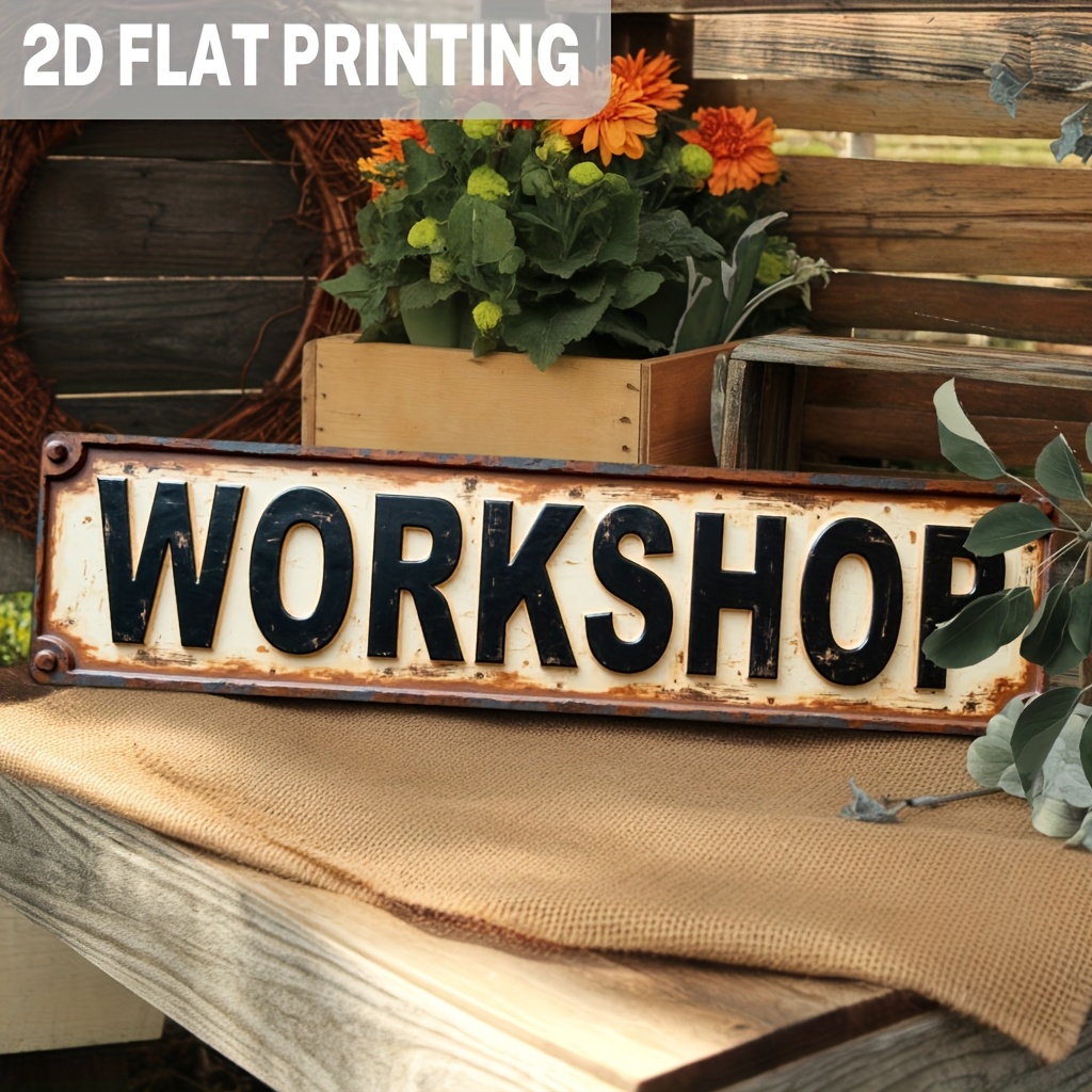 TEMU 2d Flat, 1pc Simple Studio Metal Sign - Vintage Industrial Wall Decor, 3.93x15.74 Inches, Distressed Black Letters On A Weathered Background,