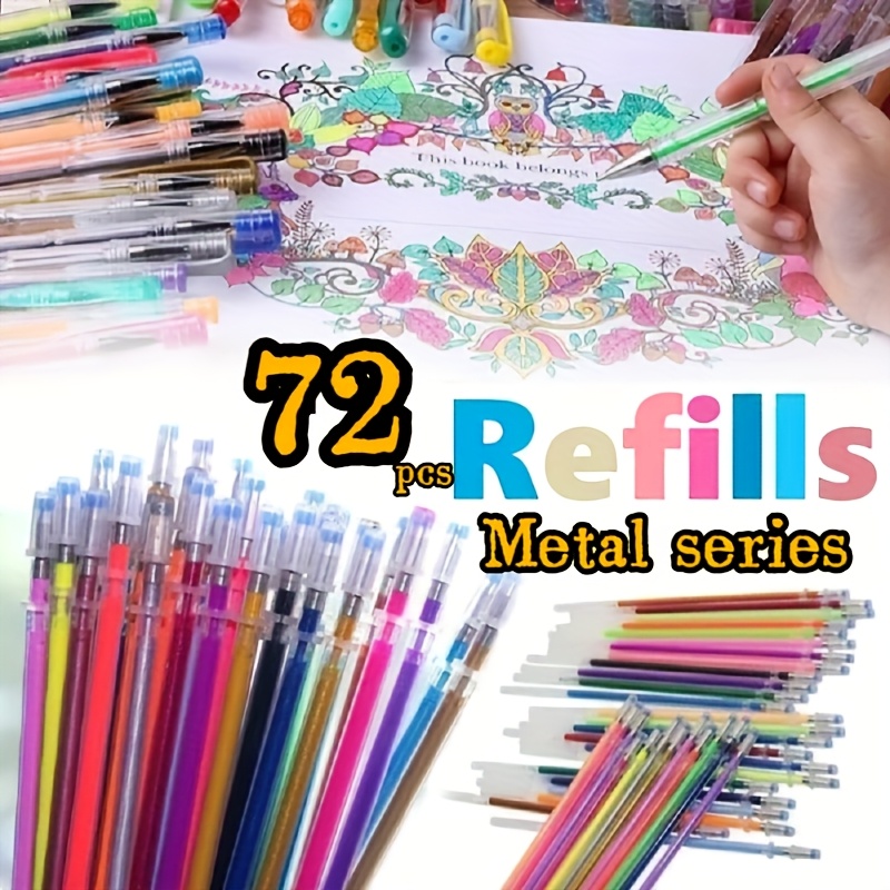 

72-pack Metallic & Fluorescent Colored Gel Pen Refills, 0.8mm , No Feather, Plastic, Plain , Ink For Office And School Art Supplies