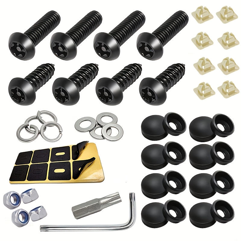 TEMU Kit de vis anti-vol pour plaque d'immatriculation - Matériel d'installation de plaque de voiture antirouille, vis M6 (1/4") anti-tamponnage,