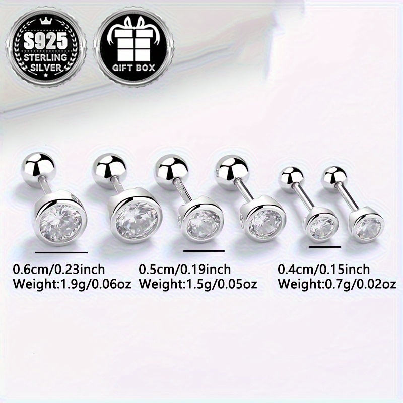 Classic Geometric Round Zirconia Stud Earrings 925 Silver No Plating