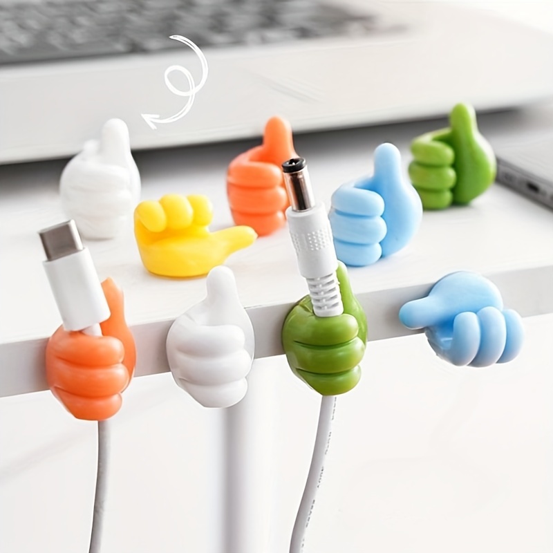 

10pcs Thumb Wall Hooks - Plastic, , No Drilling Required, Strong Adhesive Wire Organizer For Charging Cables And Headphones