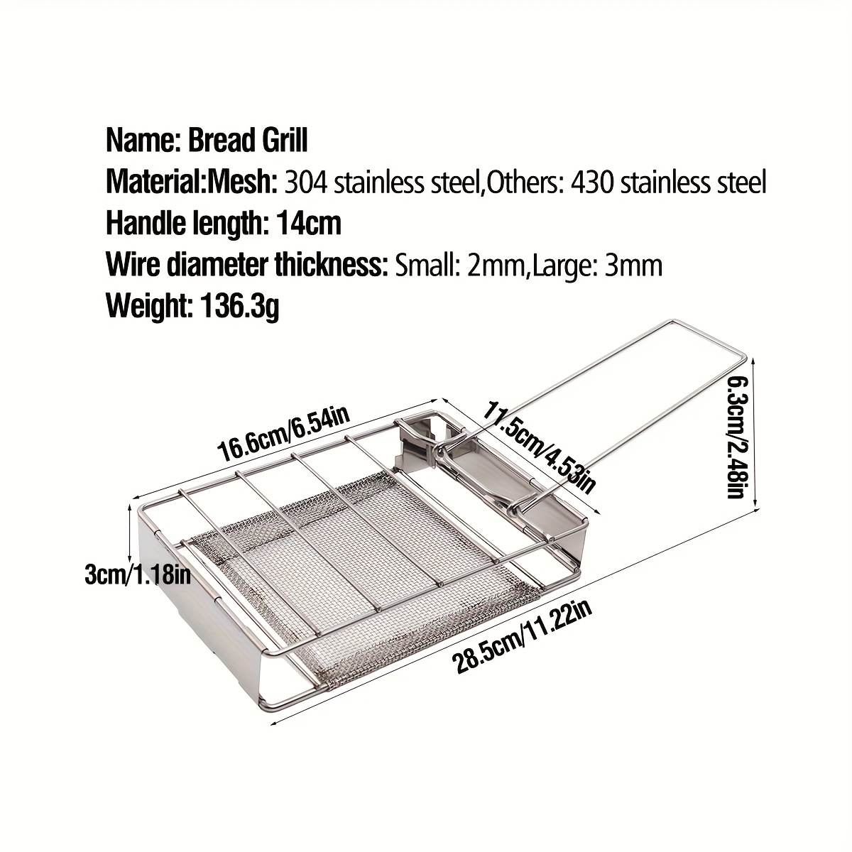 TEMU 1pc 304 Stainless Steel Toast Bread Grill Rack Direct Fire Barbecue Meat Skewers Rice Cake, Bread Rack, Square Barbecue Rack Bread Rack Sausage