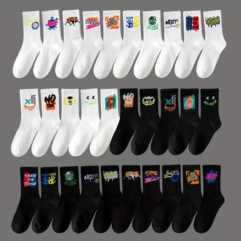 

5pcs Striped Mid-calf Socks - Breathable Polyester, Couples & Sports