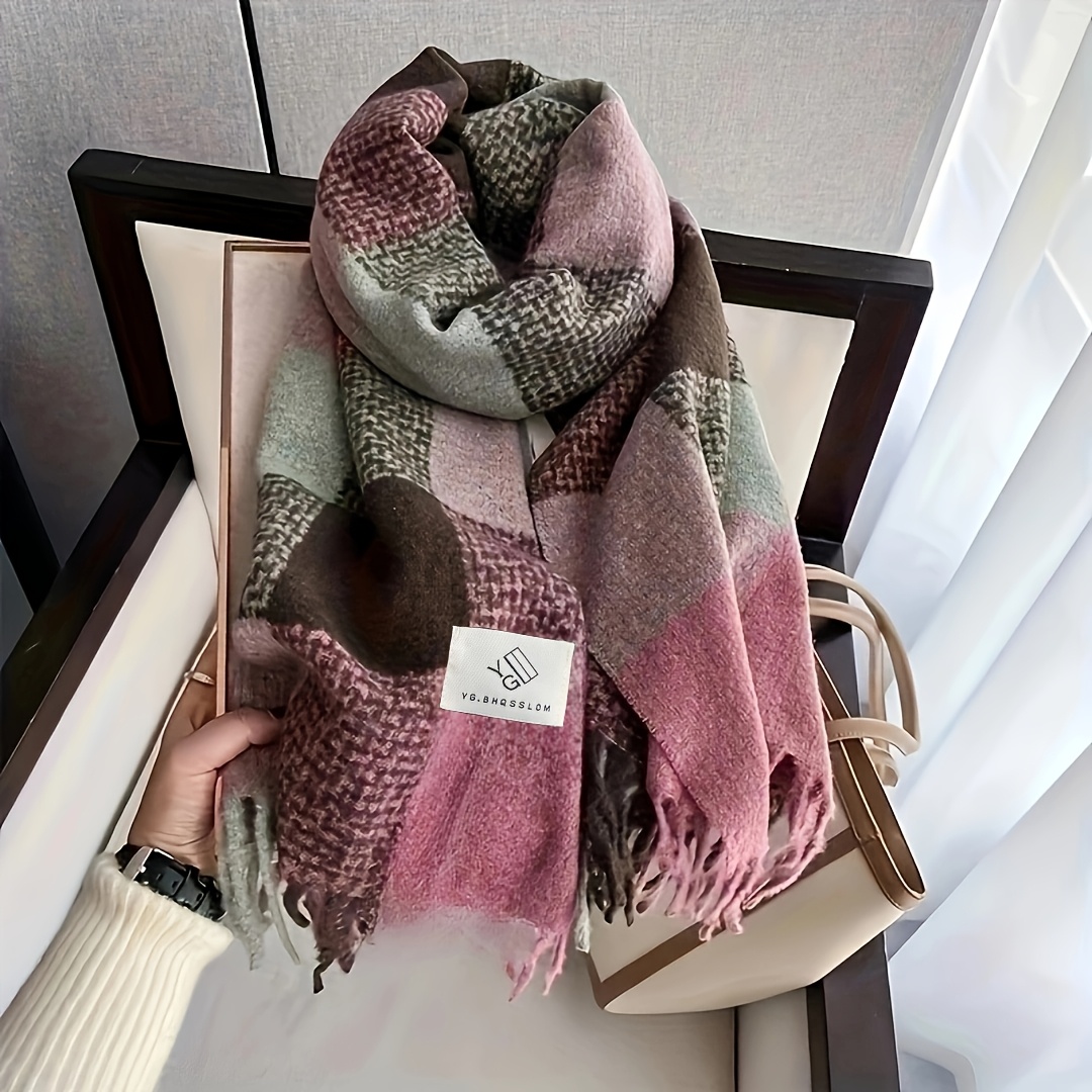 TEMU Korean Macaron Grid Scarf Neck Warmer Women's Autumn Winter New All-match Girly Dual-use Shawl Student Warm Scarf