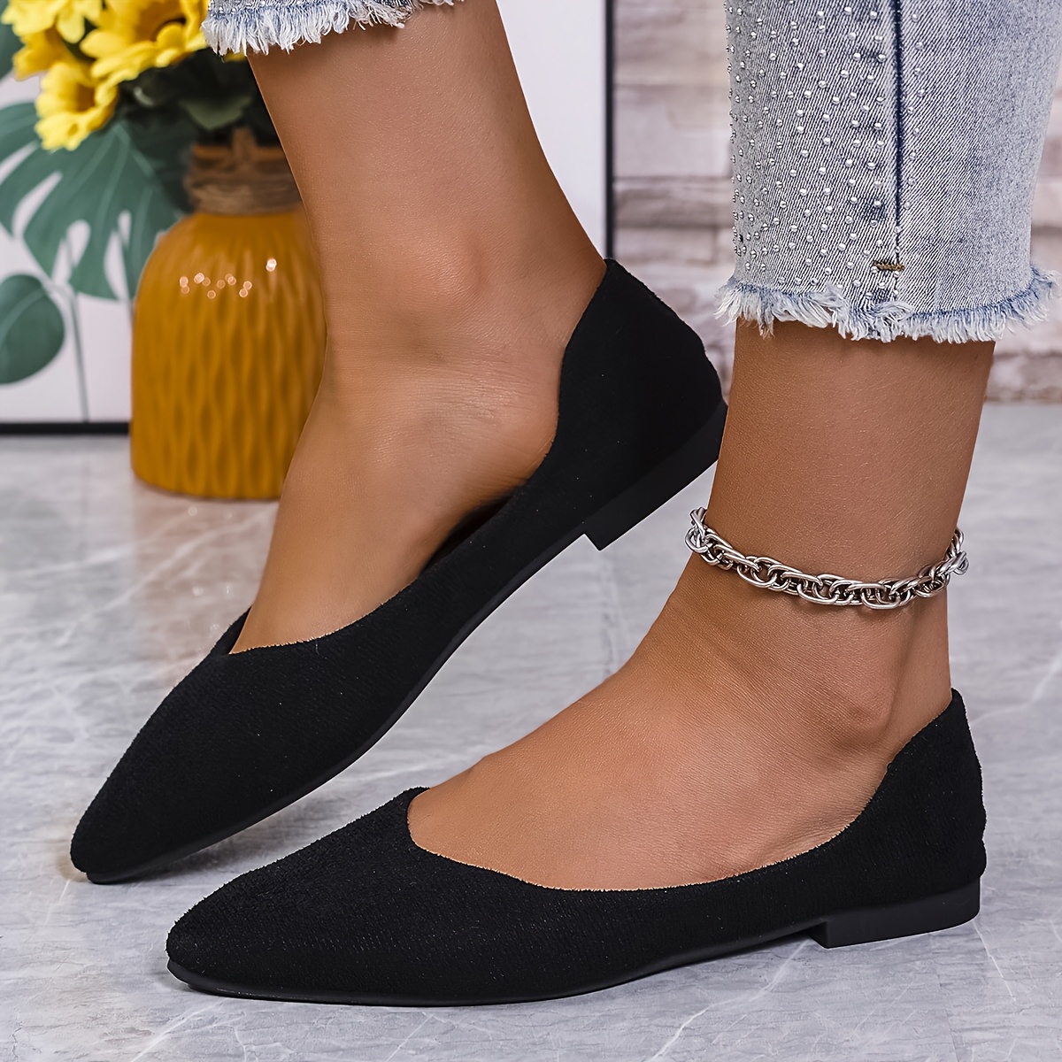 Women's Slip-On Pointed Toe Ballet Flats Minimalist Solid Color  Comfortable PU Sole Synthetic Cover Insole, Versatile for Work, Travel,  Parties