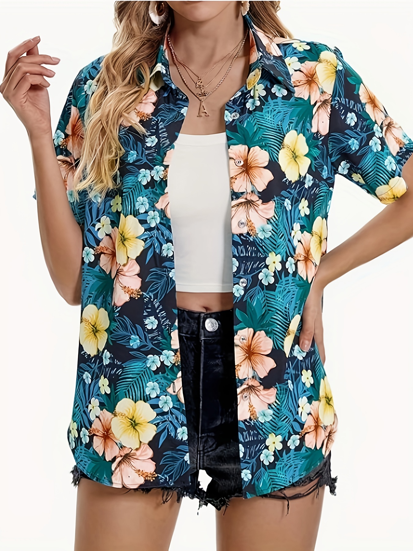 camisa hawaiana tropical mujer botones blusa casual Temu Spain