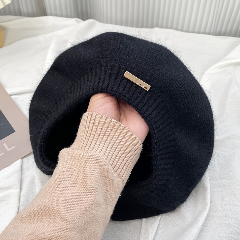 TEMU Nouveau pour Femme New Metal Label, Chapeau de Peintre Vintage, et Élégant, Tendance Mode Automne/Hiver, Chapeau Chaud d'Automne/Hiver pour