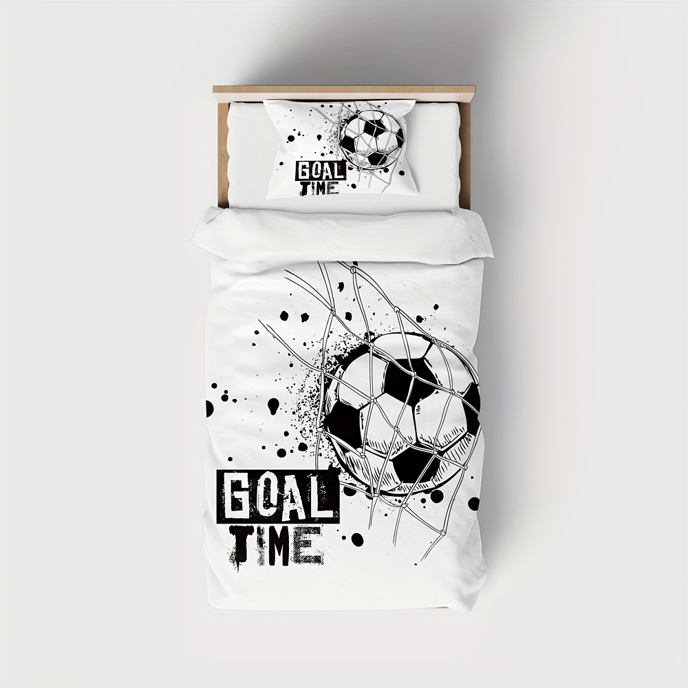 Image of 3pcs Football Duvet Cover Set, Queen Size Bedding Set, Sports Games Duvet Cover, Bedroom Decor (1 Duvet Cover + 2 Pillowcase, Without Core)