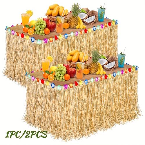 1pc/2pcs de mesa de de luau havaiano - decoração de festa havaiana tropical com franjas, plástico durável, , 275x75cm, perfeito para banquetes , formaturas e reuniões festivas, decorações de festa havaiana, decoração de mesa de , tema tropical, de plástico durável