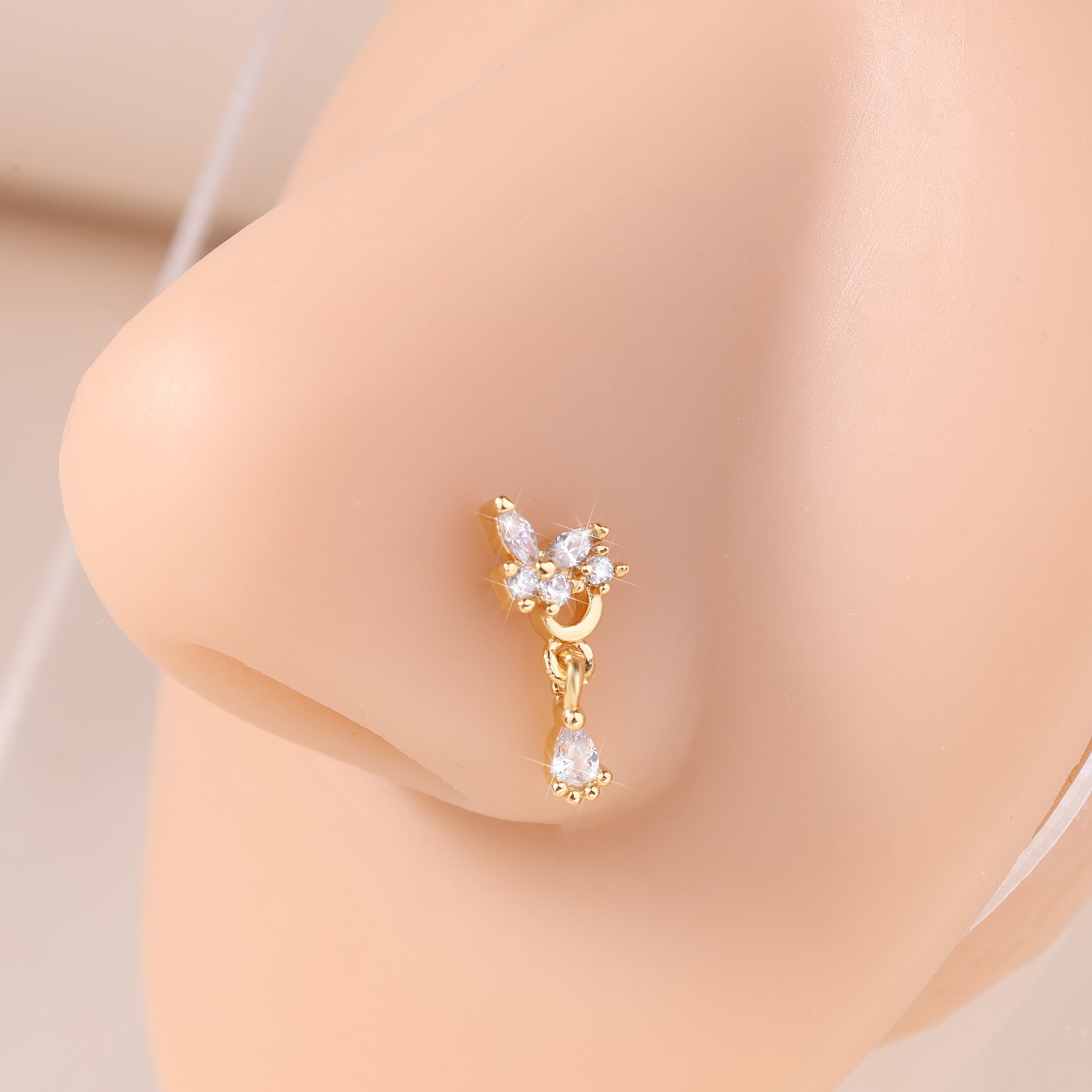 1pc Nose Ring Nose Stud Ear Stud L-shaped Pendant Nose Ring Square Crystal Zirconia Nose Stud Piercing Jewelry Suitable For Men And Women