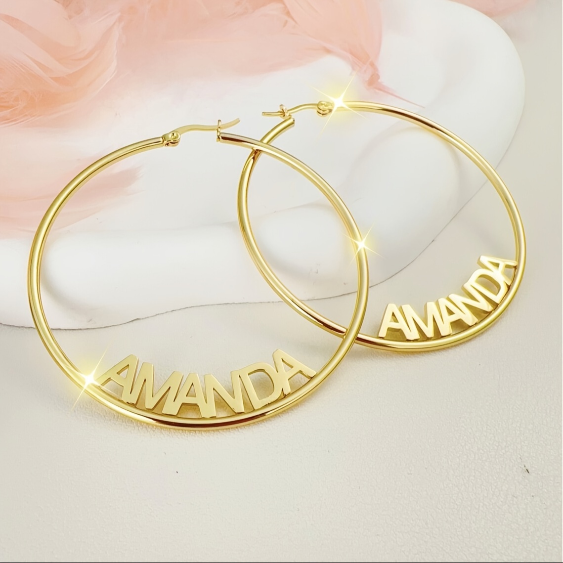 TEMU Orecchini a con personalizzato, orecchini grandi personalizzati da , orecchini rotondi in acciaio inossidabile, gioielli popolari da donna,