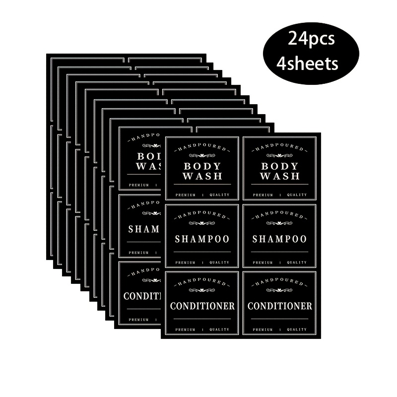 TEMU Lot de 24 étiquettes autocollantes pour distributeur de savon de salle de bain, étiquettes d'organisation pour salle de bain, étiquettes