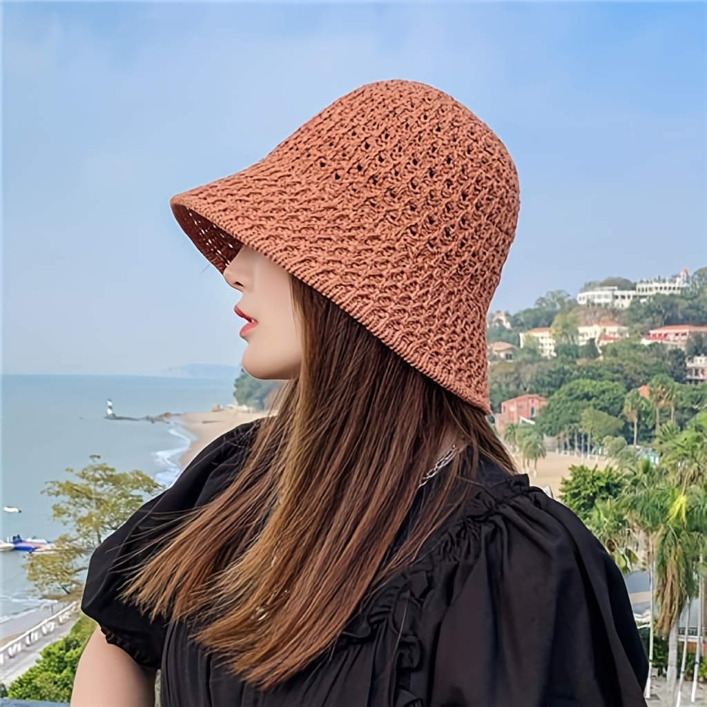 

Women's Fashion Sun Hat, Polyester Bucket Cap With Hollow-out Fisherman Design, Unisex Outdoor Beach Hat With Non-elastic Fit, Hooked Crafted Breathable Summer Hat Suitable For Various Face Shapes