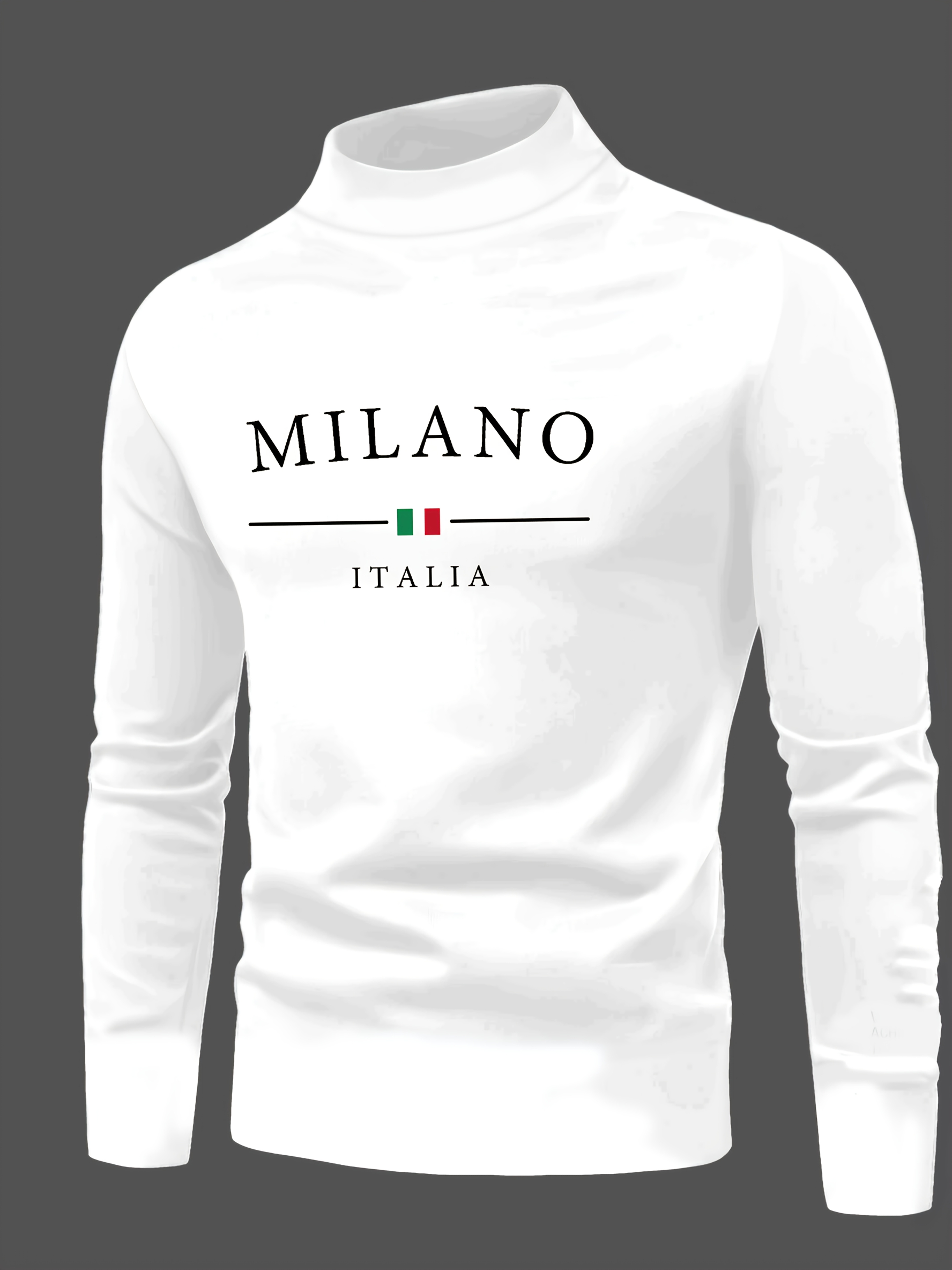 Milano Italy Graphic Long Sleeve T-Shirt for Teens, Casual Crew Neck Polyester Knit Top with Slight Stretch, Slim Fit All-Season Tee Y4471