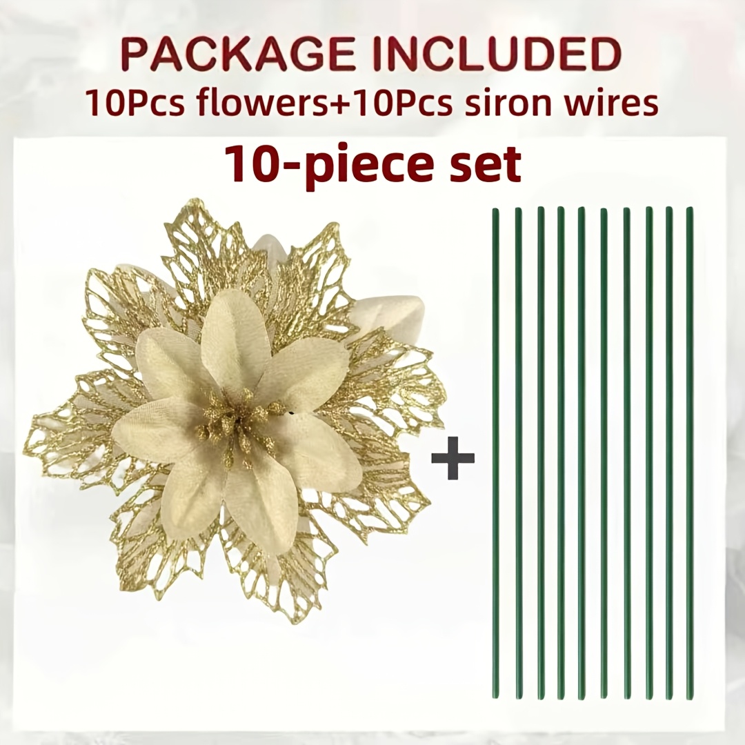 TEMU 20 piezas (10 flores y 10 ) de 15 cm (aproximadamente 5.9 pulgadas) de 3 niveles de flores navideñas multicolores, malla mediana hueca con ,