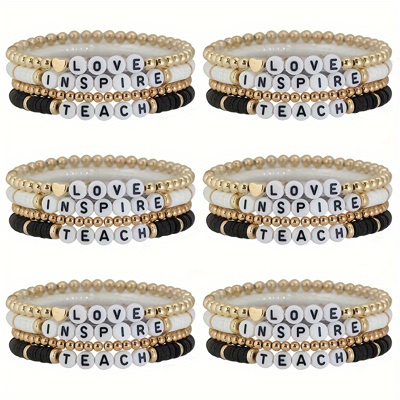 TEMU 6pcs Teacher Bracelets Stackable Bracelets Teacher Gifts Graduation Gifts Gifts For Teachers