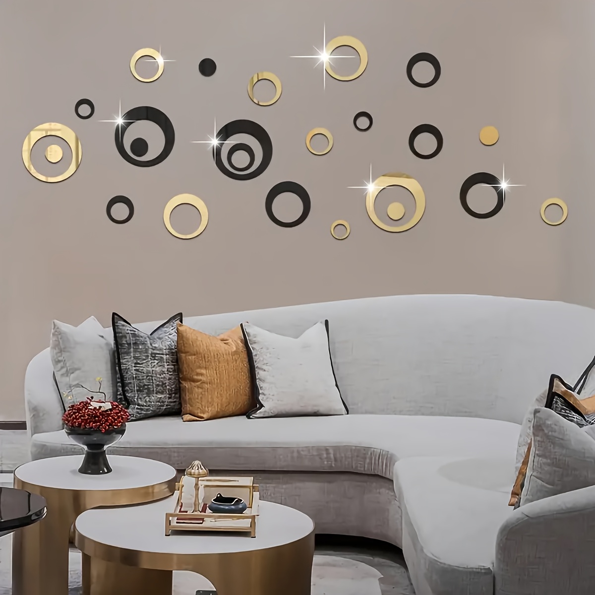 14cm 5 51in hollow round acrylic   wall sticker 24pcs set for living room bedroom tv background bathroom office decoration details 3