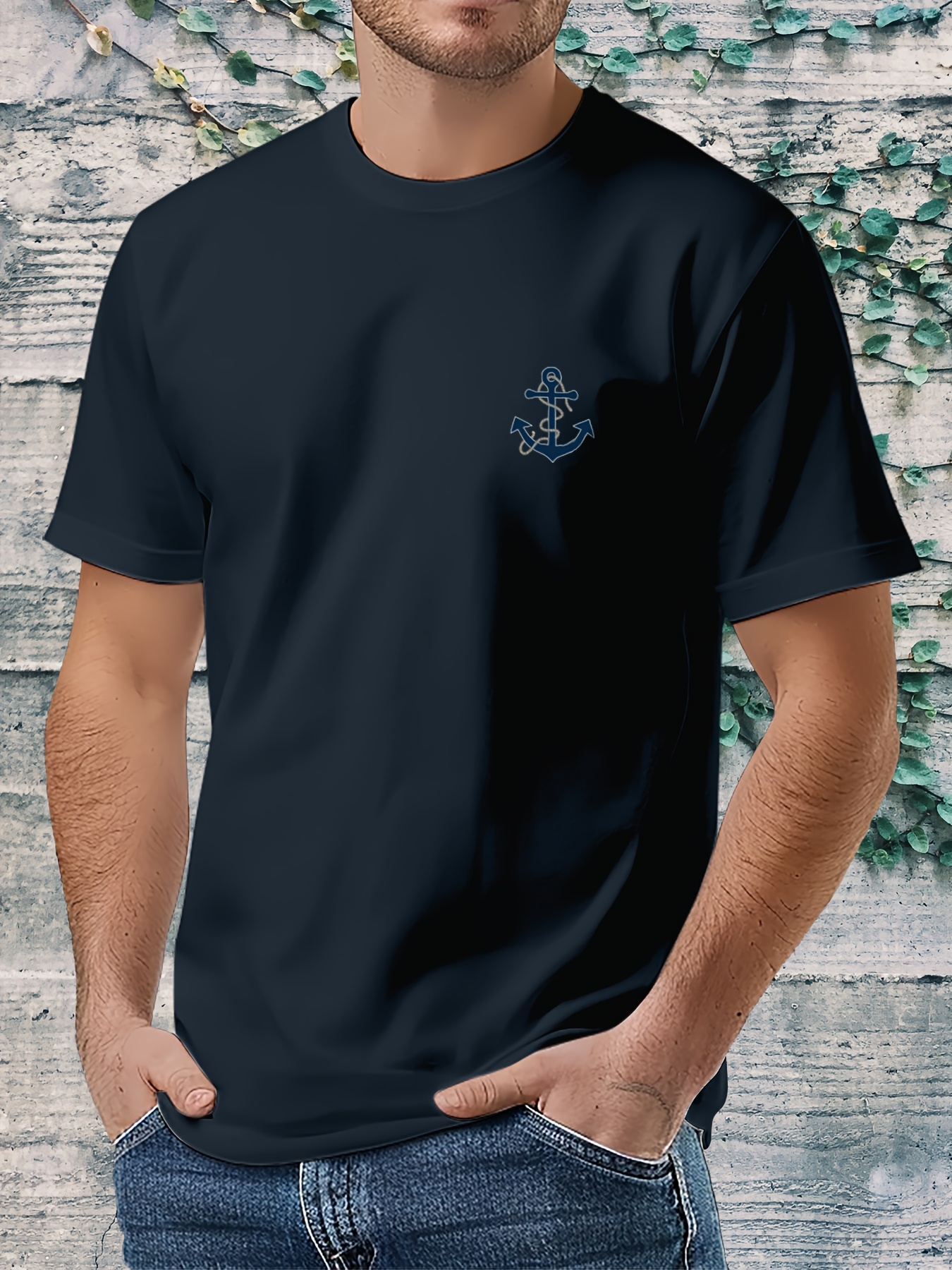 Men'S Nautical Anchor Graphic T-Shirt - Light Green Maritime Tee, Regular Fit Casual Shirt for Everyday & Nautical Themes - Breathable Everyday Essential, Nautical T Shirts, Classic Round Neck, Comfortable Fabric, Short Sleeve Top, Outdoor Enthusiasts, Weekend Wear, Minimalist Design, Soft Material, Print Tee, Outdoor Lovers