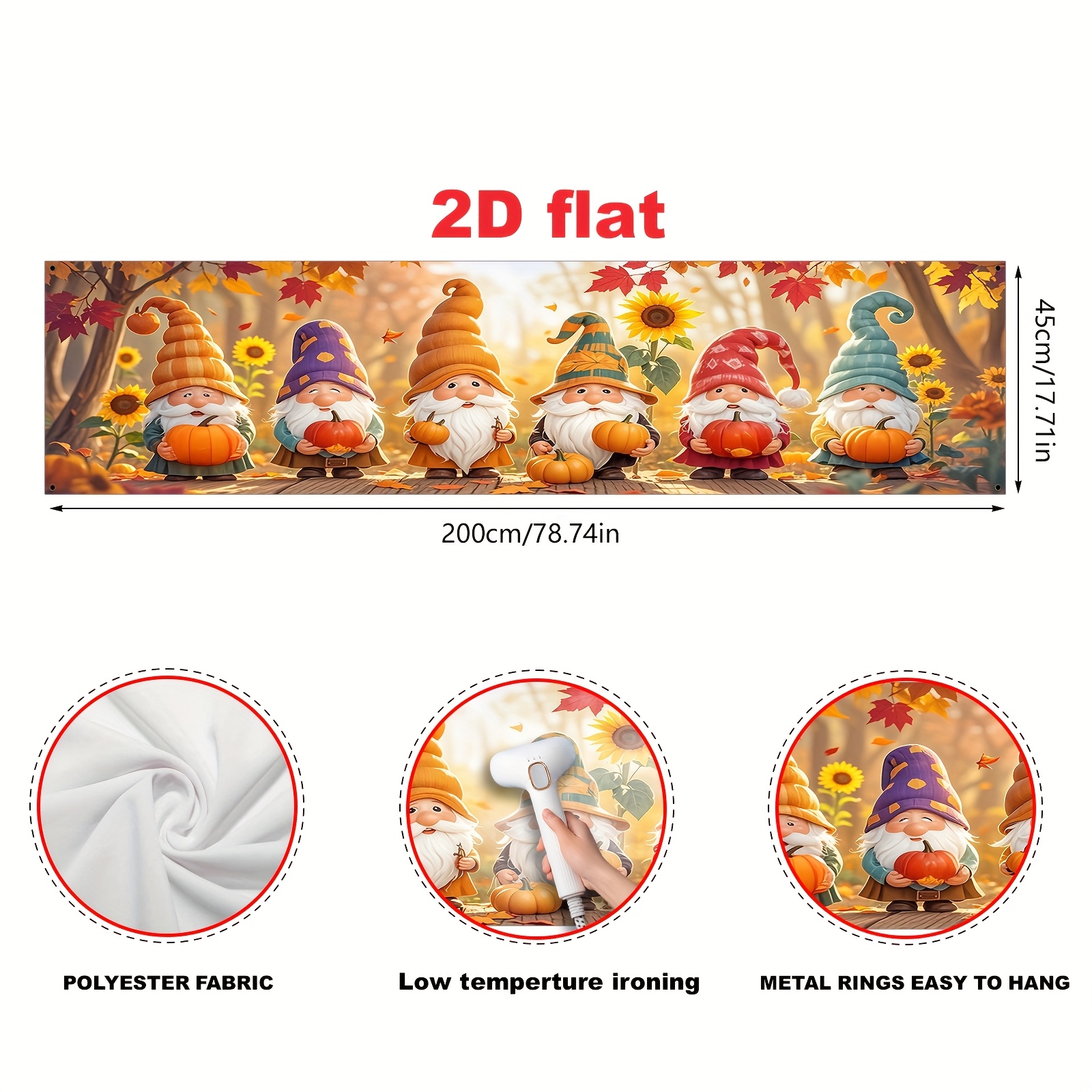 TEMU 2d Flat Banner, 1pc (17x78 Inches/45x200cm), Polyester Material, Autumn-themed Garden Banner With Elf And Sunflower Design For Decorations,