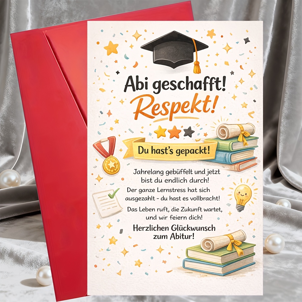 E-shop 1 Grußkarte und 1 Umschlag Deutsche -Abschlusskarte Glückwunsch Thema Geschenk für Absolventen von Eltern Freunden Lehrern Feier Party