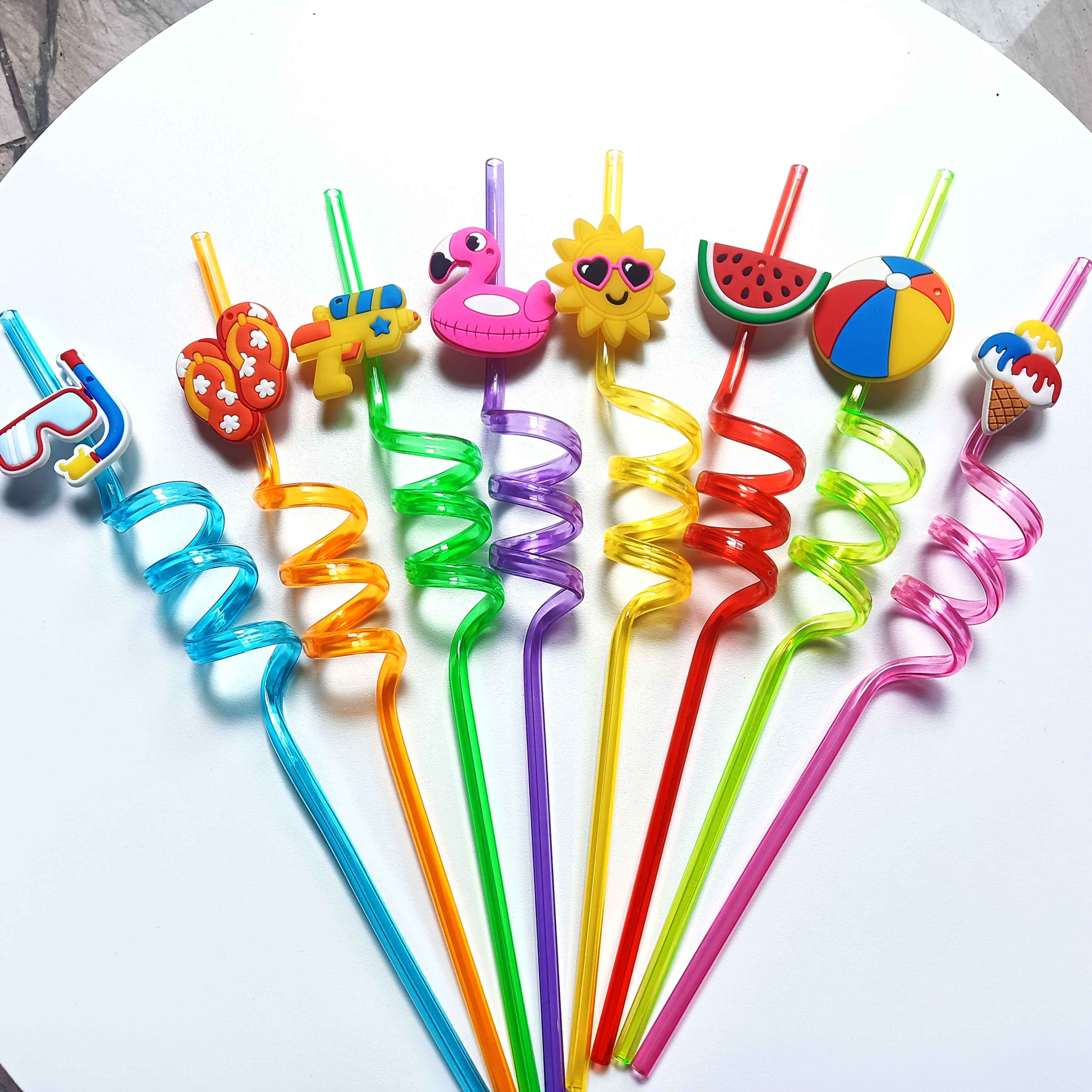Image of 8 Reusable Shape Straws, Summer Beach-themed Straws, Gifts For Summer Pool Beach Parties, Drink Straws For Pool Summer Birthday Parties, Pool Summer Birthday Party Supplies And Decorations