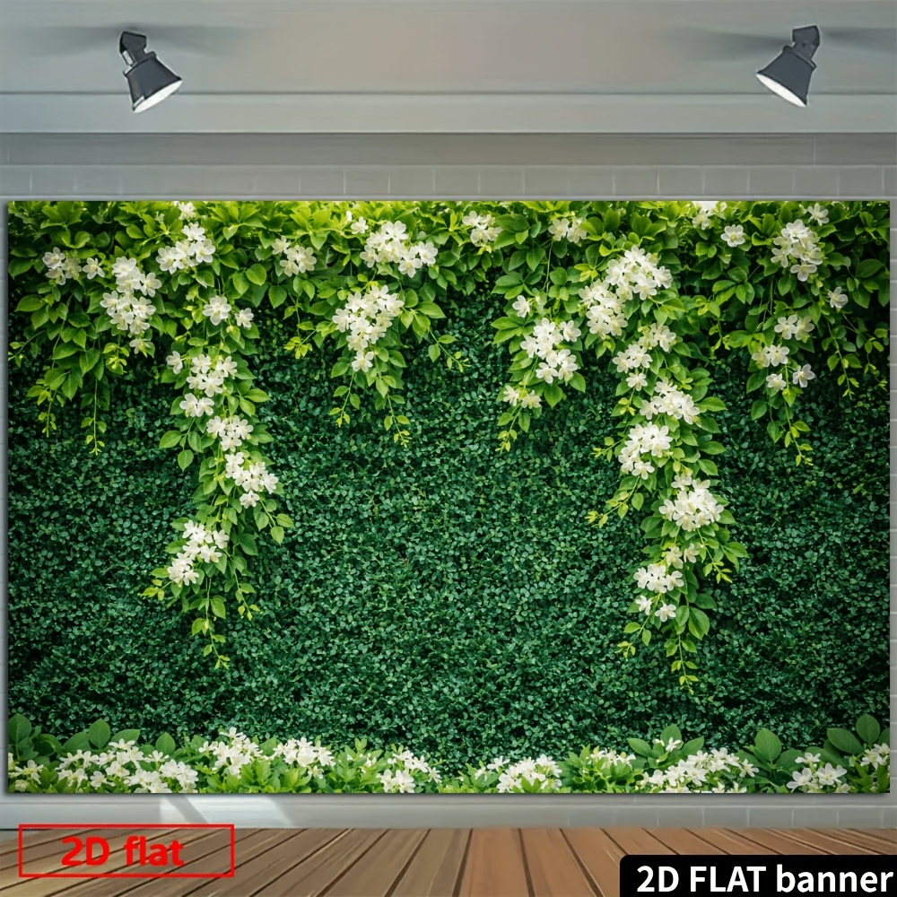 White Flower Draping Green Plant Wall Backdrop
