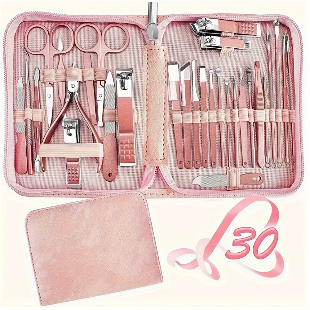 

30pcs Rose Golden Manicure & Pedicure Set - Premium Stainless Steel Nail Clippers, Files, Scissors, Tweezers & Cuticle Remover - Complete Grooming Kit For