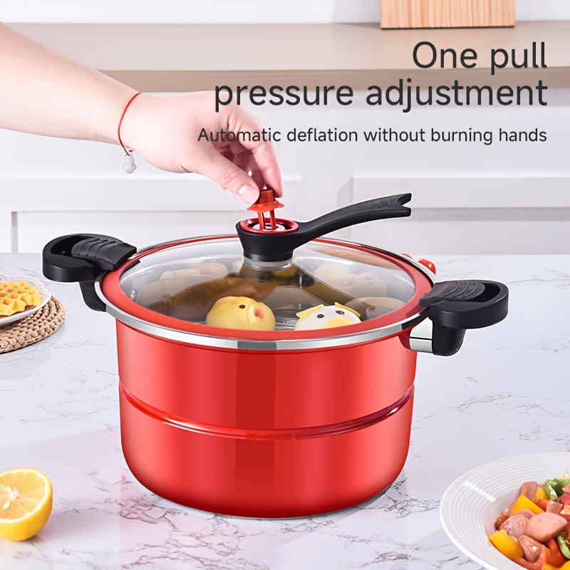   2pcs set large capacity red stainless steel pressure cooker with soup pot steamer     home and restaurant use details 4