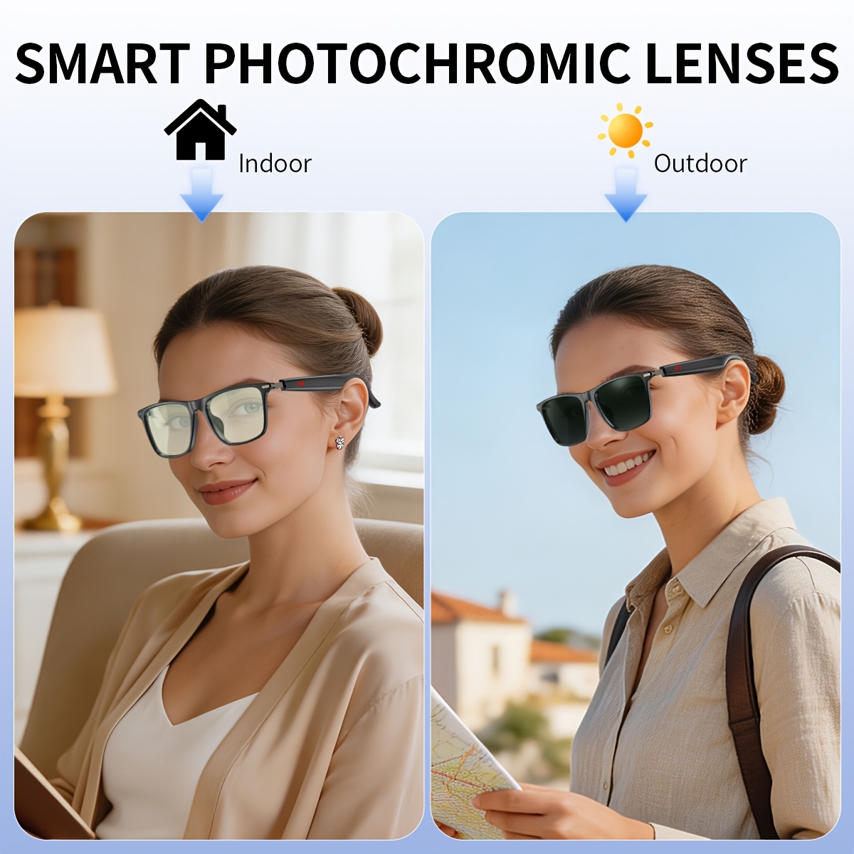 AI Smart Bril, 100+ Talen Real-Time Vertaling, Ingebouwde ChatGPT, Audio Bril met Microfoon & Speaker, HD Handsfree Bellen, Hi-Fi Muziek, Fotochrome Lenzen, Lichtgewicht Frame voor Autorijden, Dagelijks & Kantoor, Perfect Cadeau voor de Feestdagen & Valentijnsdag