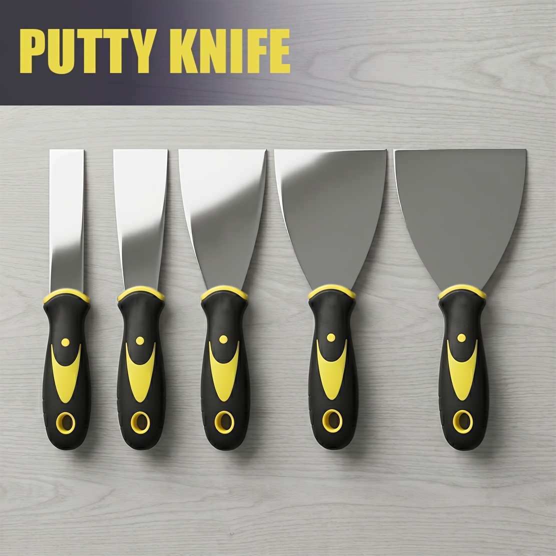 TEMU 5pcs Putty Knife Set, 1-5 Inch Stainless Steel Scraper Tool For Drywall Repair, Paint Scraper, Wallpaper Removal, , Plaster, Cement Application