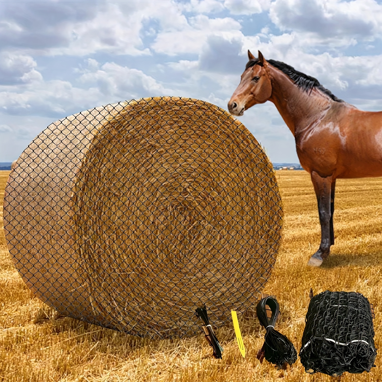 5x5ft Round Bale Hay Net | Slow Feeder Horse Hay Net With 1.5 Inch ...
