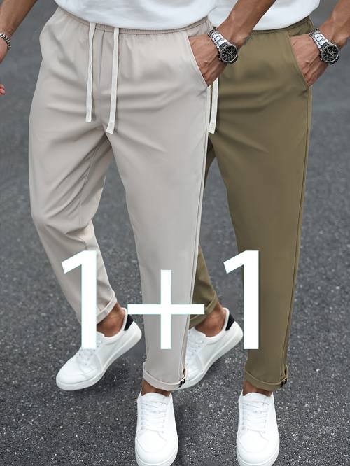 2pcs mens trousers mens casual pants solid color relaxed fit tapered pants suitable for elegant wear in casual settings ideal for holiday and birthday gifts regular fit casual pants