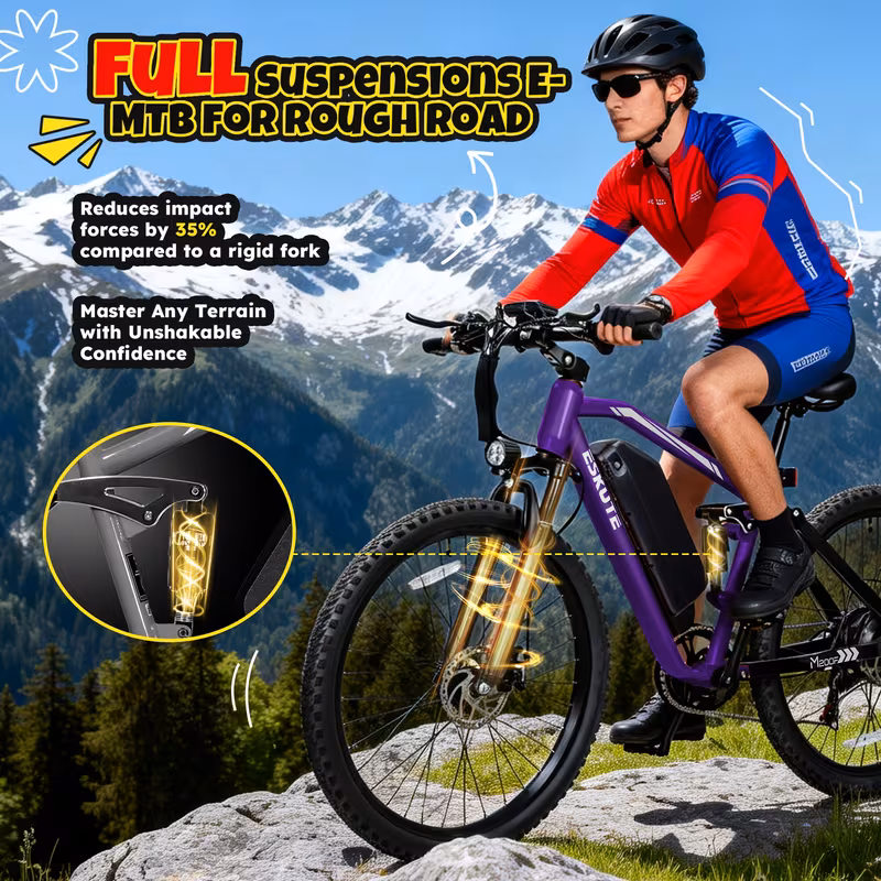 m200f electric bike for adults, 27. e-bike, brushless motor, 48 .8ah up to 80 miles range, full suspension step-over electric bicycle and a helmet included as a gift Product details 4