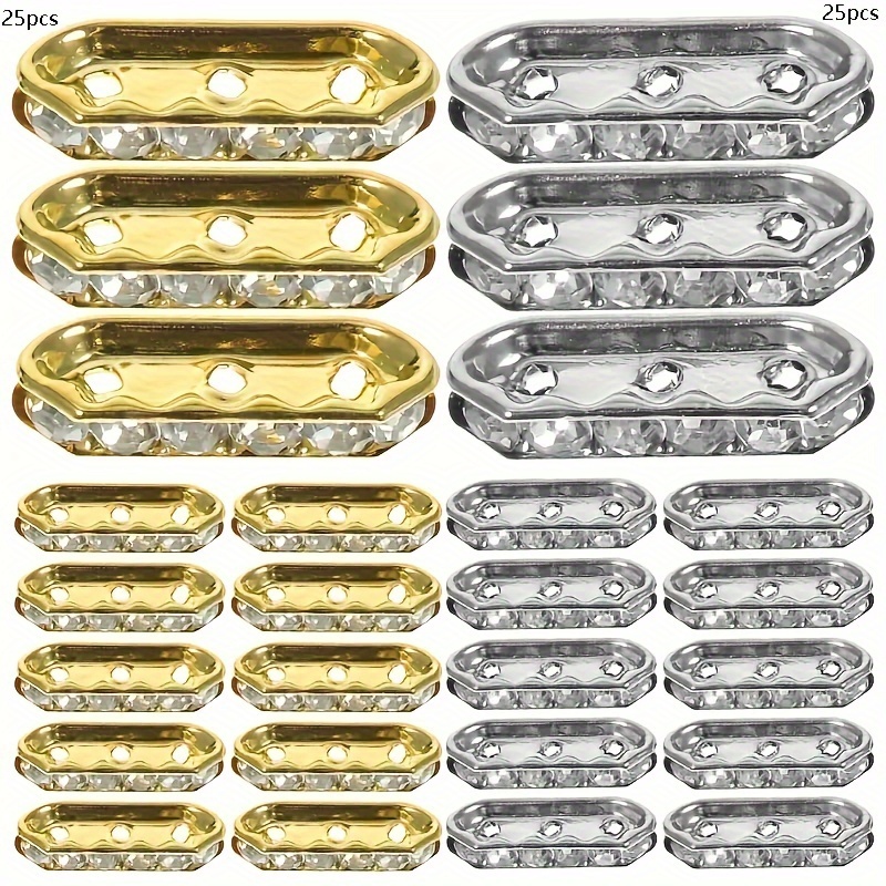 TEMU Aogue 50pcs Spacer Beads, 3-hole Alloy Connectors, Glass Mosaic, Iron Main Material, For Diy Multi Strand Bracelet Jewelry Making Accessories & Manufacturing Supplies