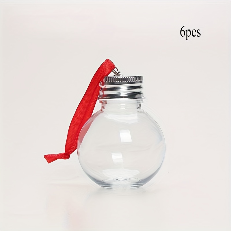 6pcs Plastic Christmas Tree Ornament Bulbs - Clear Fillable Ball Containers With Screw Top And Hanging Ribbon For…: retailer-supplied image