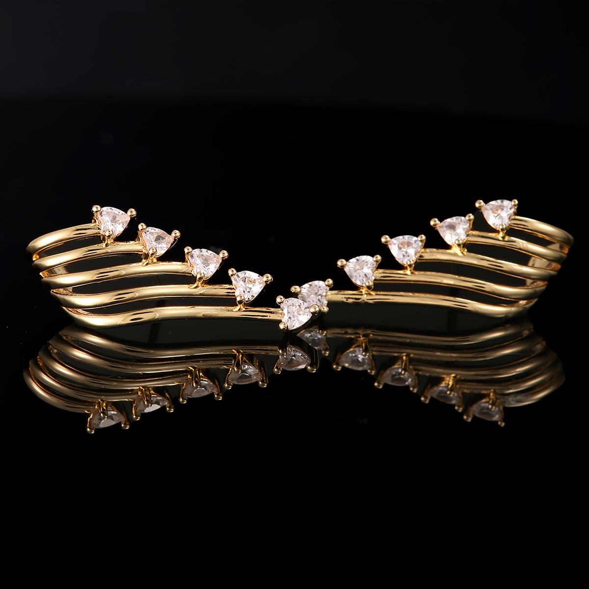 Sparkling CZ Angel Wing Stud Earrings, Copper Plated for Parties & Festivals