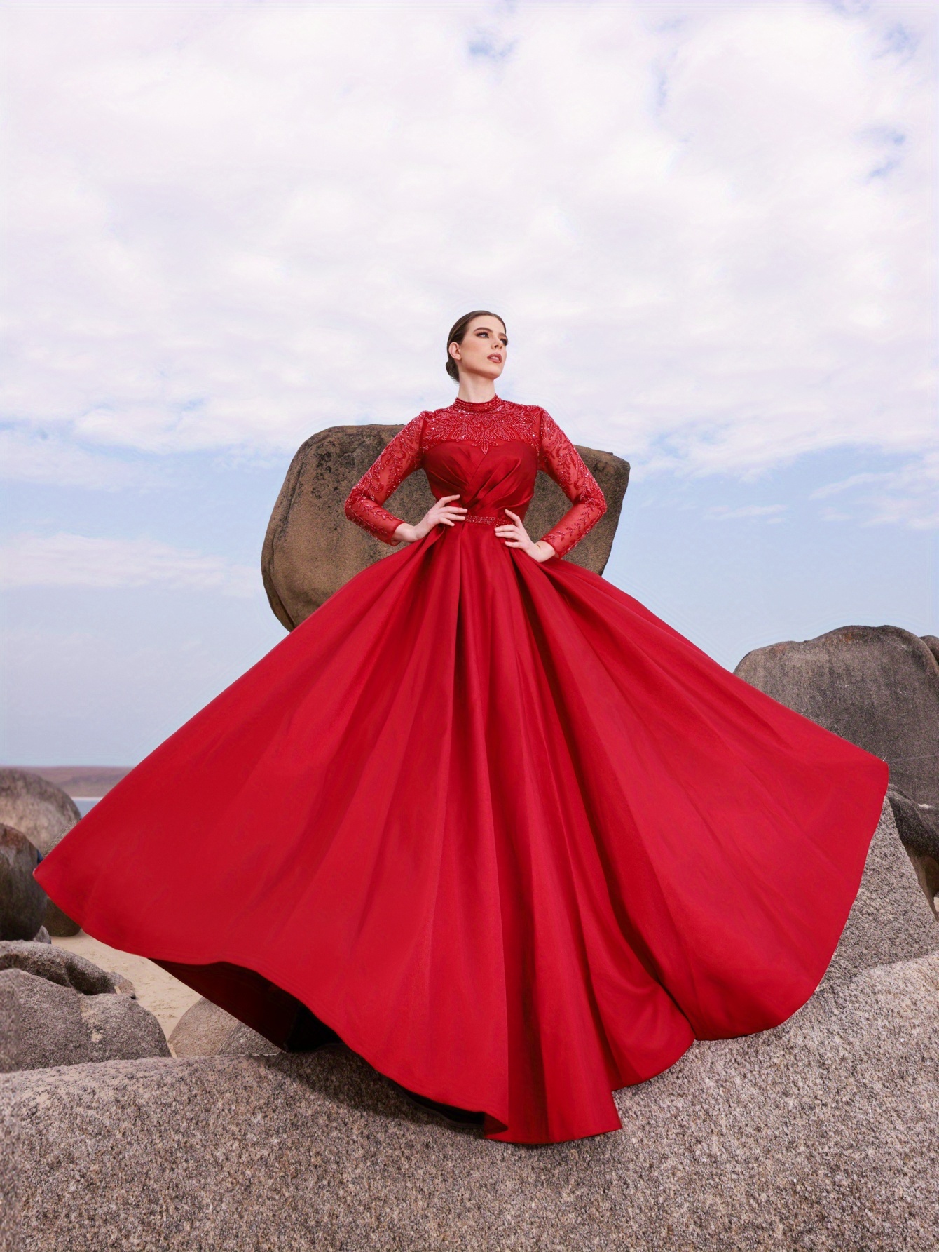 extra large evening dresses Ever-Pretty Inclusive 2026 Sparkly and Shine Plus Size High-Low A-Line Front Slit Evening Dress main image 0