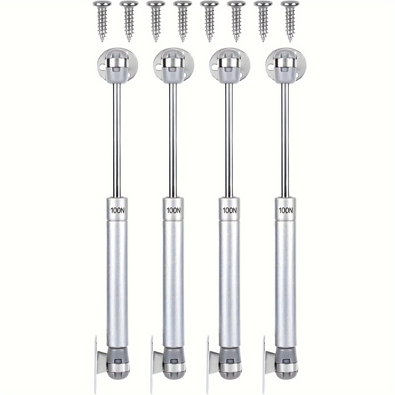 

4-pack 10" Hydraulic Gas Spring Lift Support Struts For Cabinets, Modern Style 100n/22.5lbs Soft Open Door Support Rods With Silver Metal And Plastic Door Mount Hinges