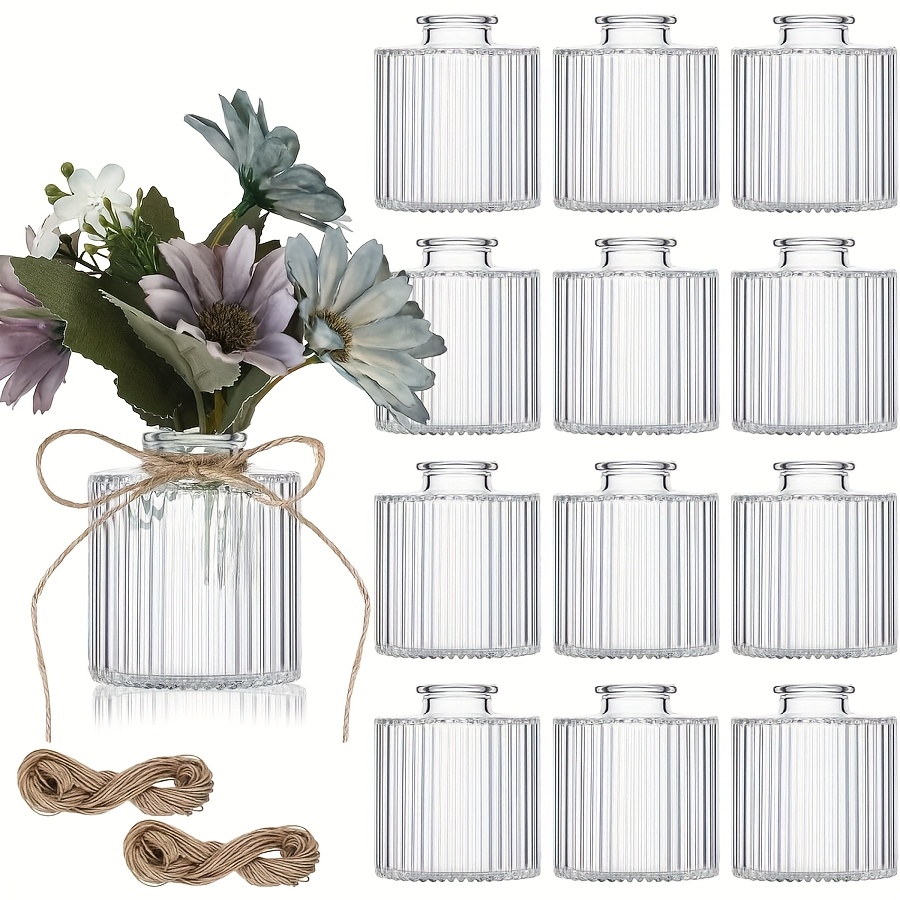 Image of 12pcs Glass Flower Vases, Suitable For Floral Arrangements, Mini Transparent Glass Bottles With Included, Bulk Pack For Wedding Centerpieces, Party Table Decorations, And Home Décor