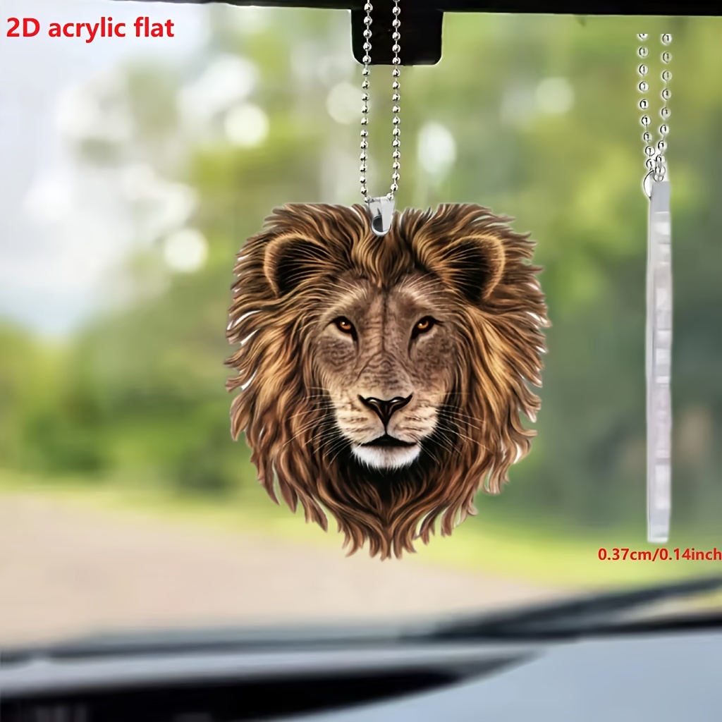 

1pc 2d Acrylic Majestic Lion Head Rearview Mirror Decorative Pendant, Backpack Keychain Decorative Pendant, Home Decoration Car Accessories